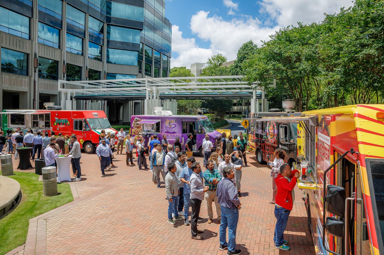 Food truck lineup at the King & Queen Buildings tenant appreciation event