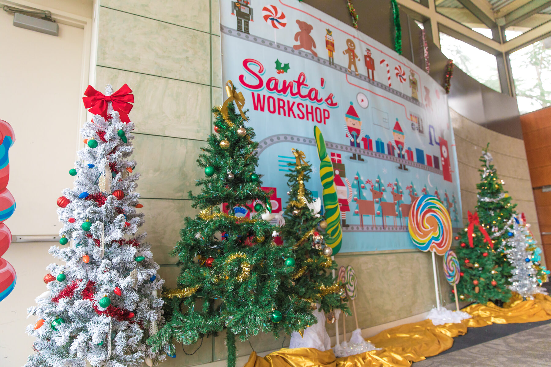 Holiday Santa's Workshop activation with decorated trees